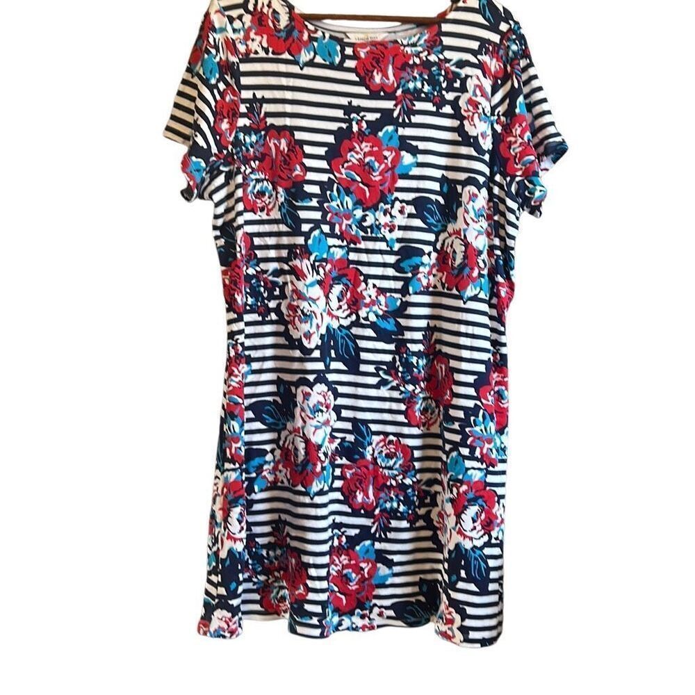 Lemon‎ Way Floral Striped Dress Womens Plus Size Casual Cruise Party